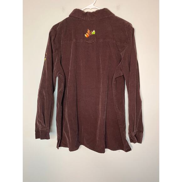 1990s Quacker Factory Brown Corduroy Fall Leaves Harvest Button Up Shirt 1X - Picture 4 of 5
